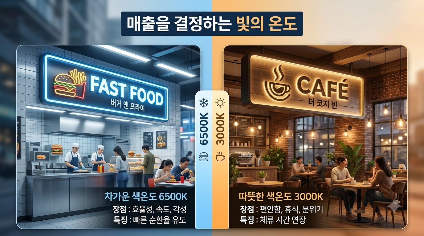 따뜻한 3000K 웜화이트 조명이 감성 카페와 한식 다이닝 매출을 늘리는 이유