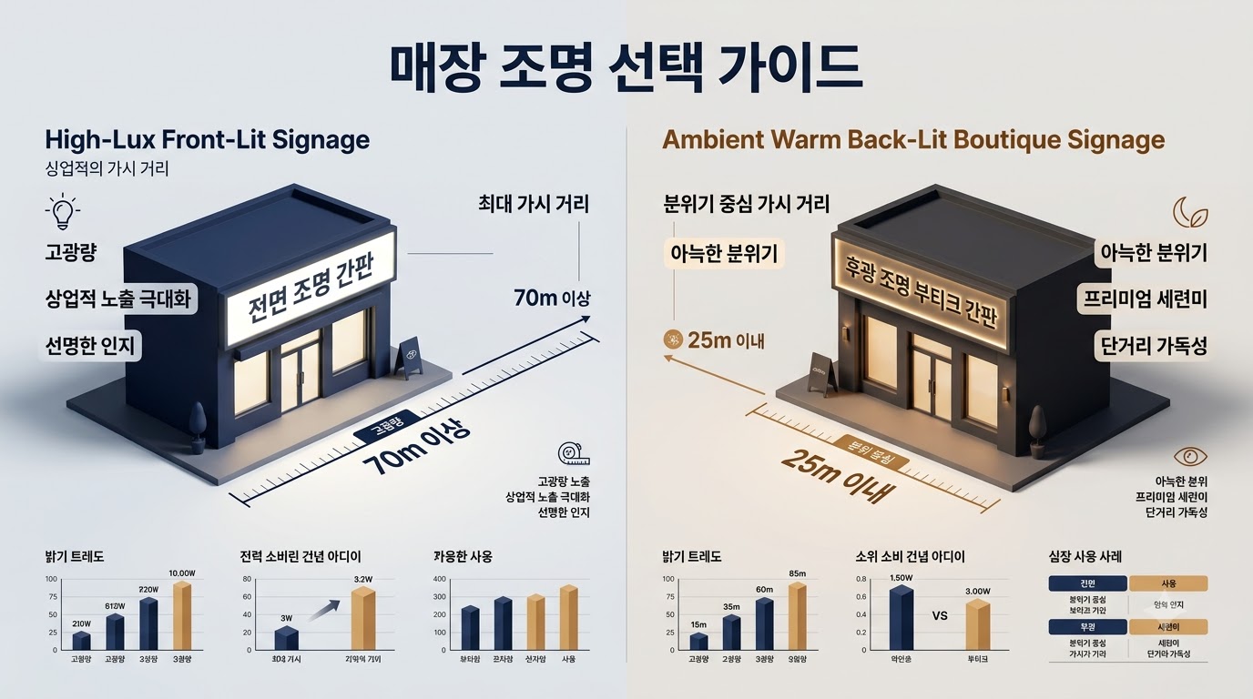 전광 vs 후광: 우리 매장 분위기에 맞는 조명 방식은?